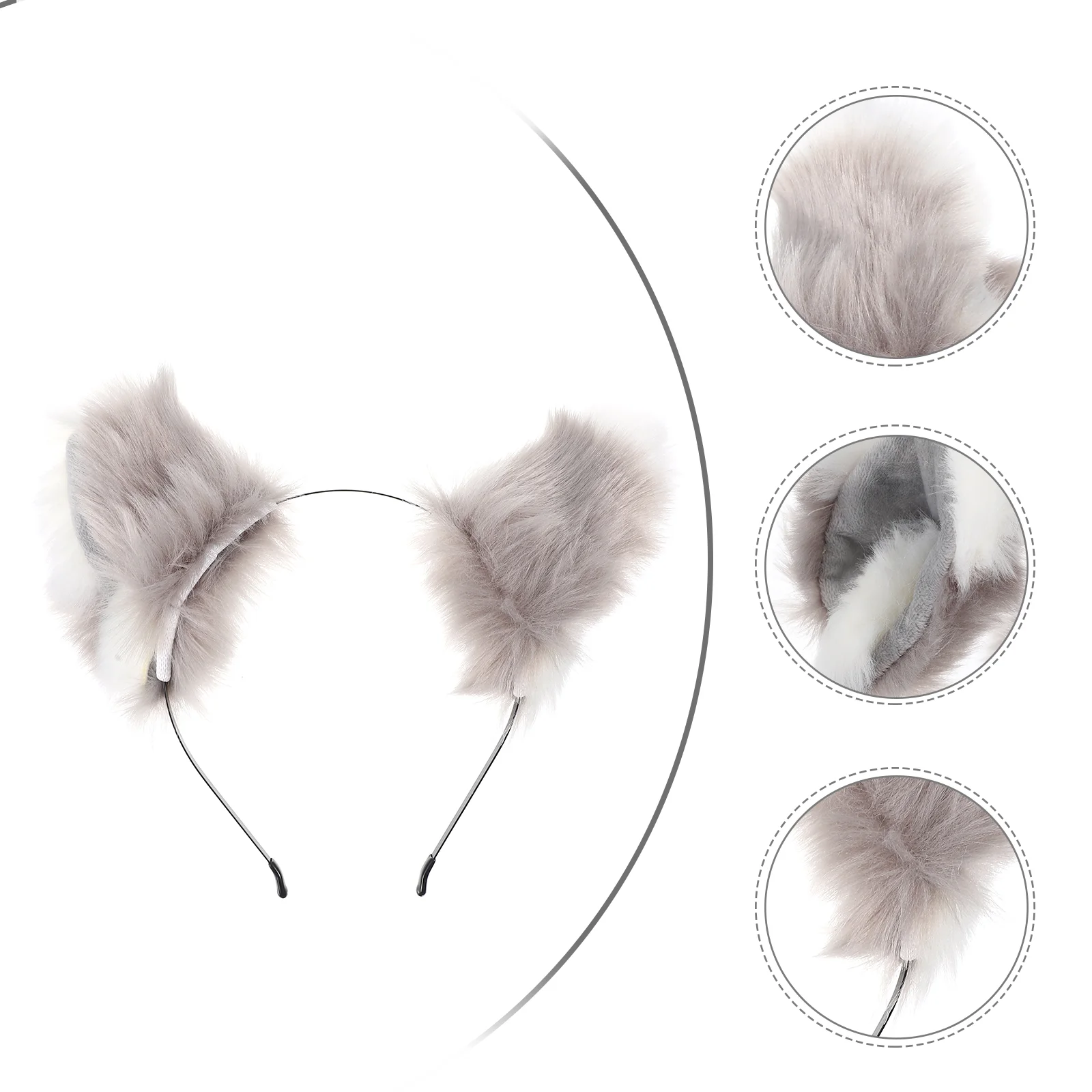 Cat Fox Ears Headband Headwear Cosplay Headphones White Hair Ring Headdress Simulation Plush Headpiece Child