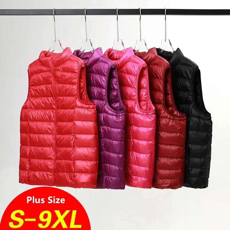 Damska kurtka puchowa bez rękawów Plus Size 5XL 6XL 7XL 8XL 2023 Nowa jesienno-zimowa damska ultralekka kamizelka puchowa do pakowania