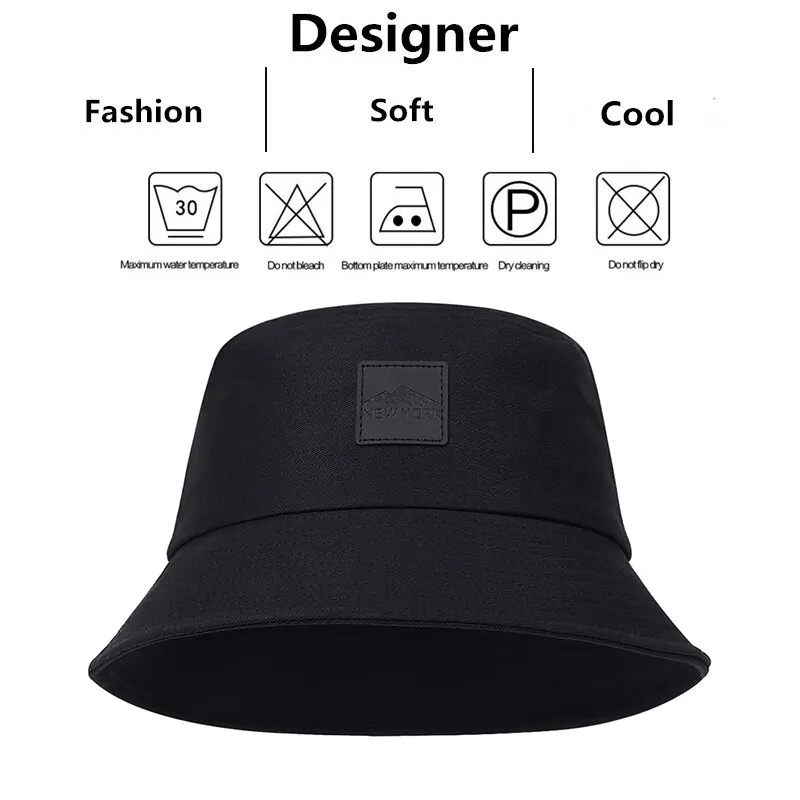 Unisex New York Leather Label Personality Bucket Hats Fishermen Caps Outdoor Casual Cap Sunscreen Hat