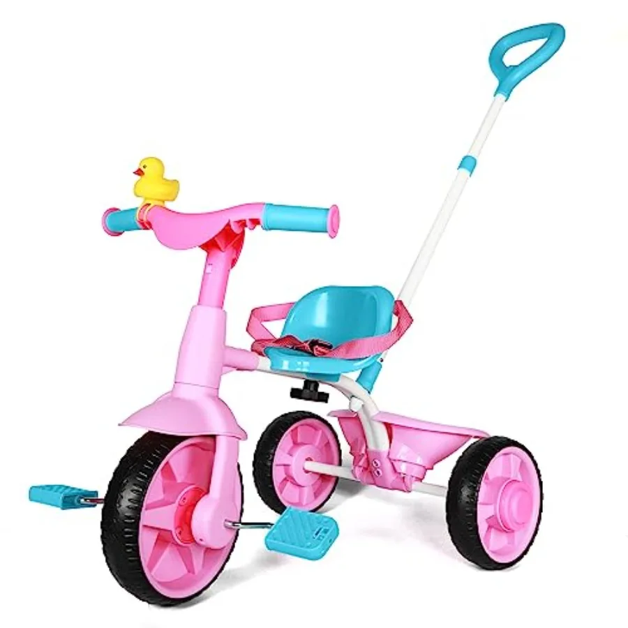 

2 in 1 Kids Tricycles Age 18 Month to 3 Years, EVA Wheels Upgraded, Gift, Trikes for Toddlers 2 to 3 Year Old with Push Handle and Duck Bell, Pink