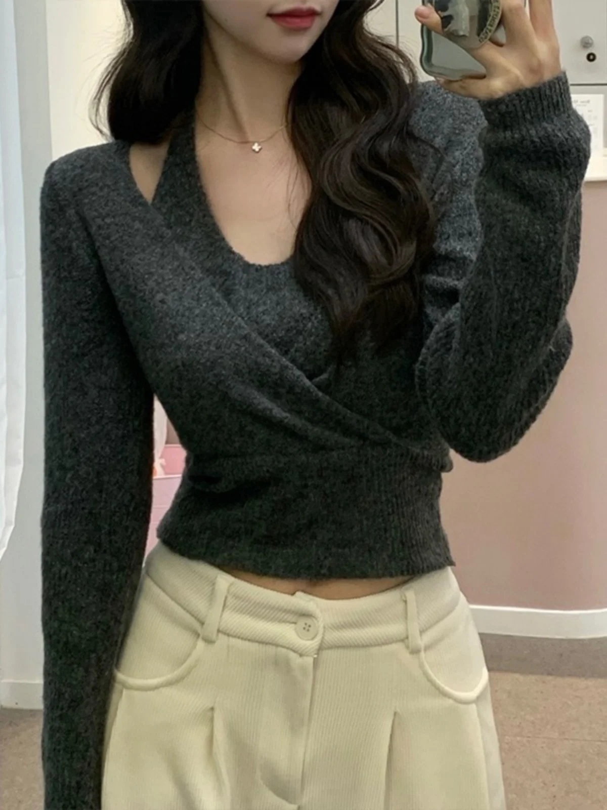 

Sexy Knitted Sweater Long Sve Neline Belted Slim Fit Women's Faion Early Autumn New Sle Top Polyester Fiber Commute ...