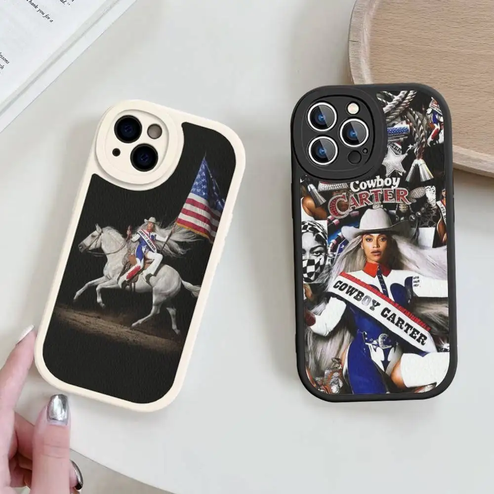 

Singer B-Beyonce Cowboy Carter Phone Case Hard Leather For IPhone 16 15 14 13 12 Mini 11 14 Pro Max Xs X Xr 7 8 Plus Fundas