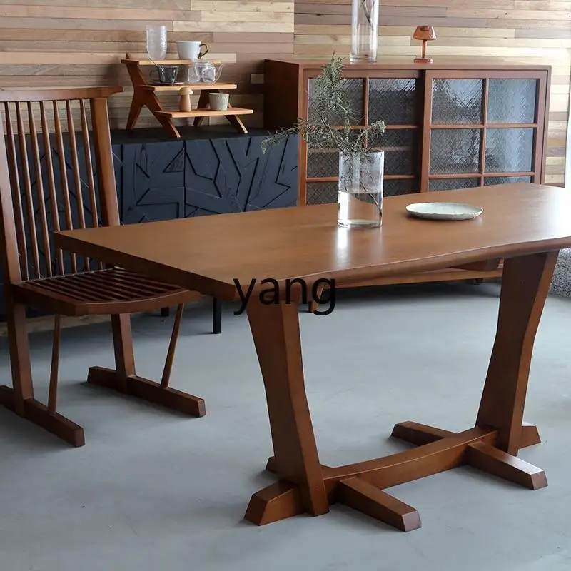 LTT teak pure solid wood dining table retro style thickened rectangular small apartment living room