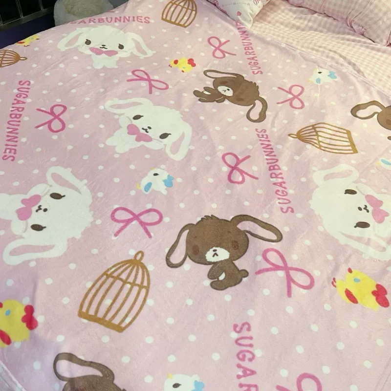 Kawaii Cute Sanrio Sugarbunnies Cute Coral Plush Blanket Office Home Lounge Chair Blankets Cartoon Loving Soft Printed Blankets