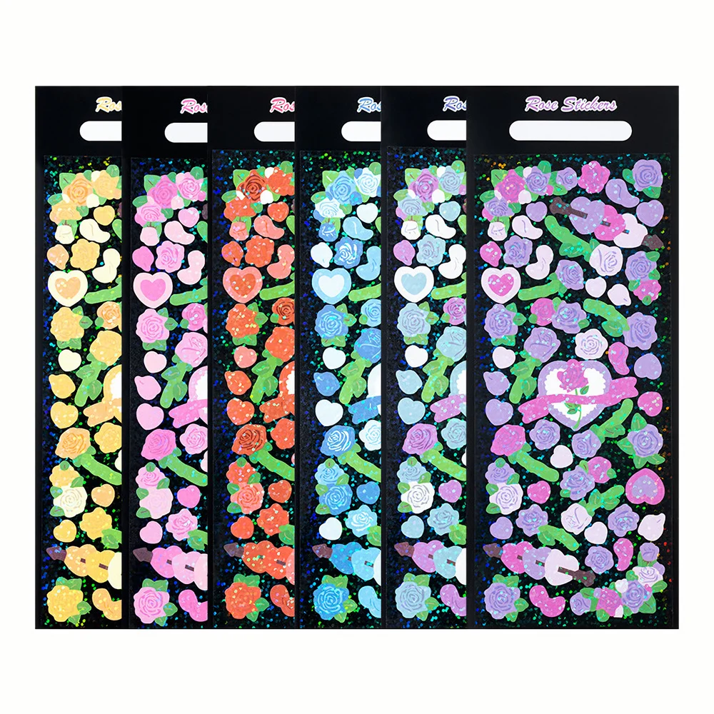 KPOP Hologram Rose Sticker - Cute Korean Style Deco Seal in Various Colors - Shiny & Romantic for Toploaders and Scrapbooking
