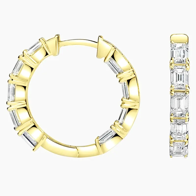 OXTAO Brilliant Moissanite Hoop Earrings 3x2mm Emerald-Cut D VVS1 for Women Huggie Earring Party Wedding Jewelry 14K Gold Filled - view 2