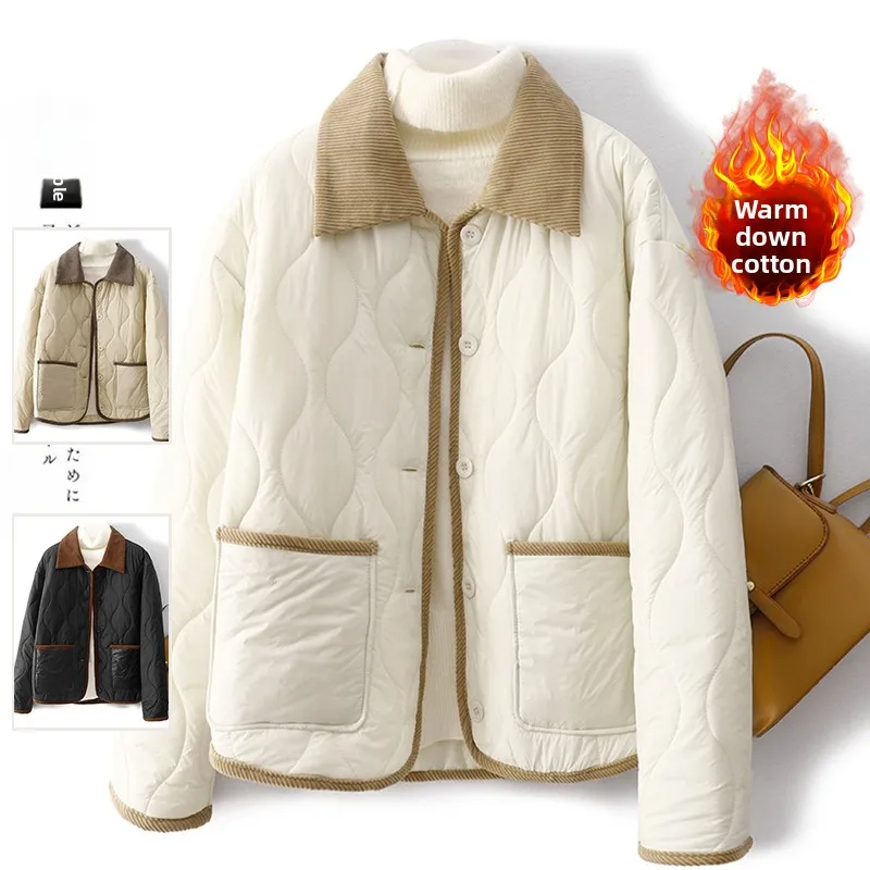 

Японское вельветовое пуховое хлопковое пальто большого размера, женское зимнее модное повседневное хлопковое пальто с двойным ket