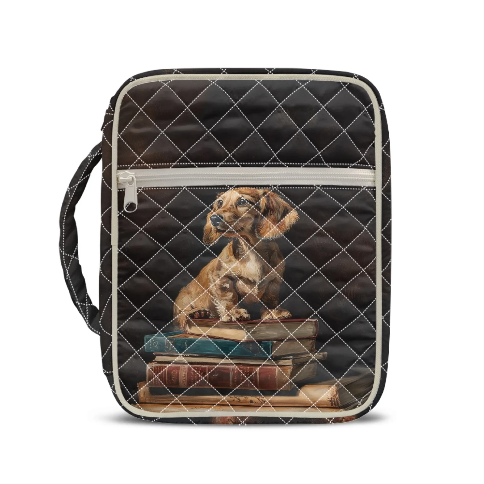 Coloranimal Durable Handle Bible Supplies Bag Large Capacity Bible Cover Case for Daily Scripture Reading Dachshund Books