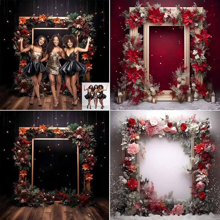 Mehofond Photography Background Winter Christmas Floral Frame Xmas Party Kid Family Holiday Portrait Decor Backdrop Photo Studio