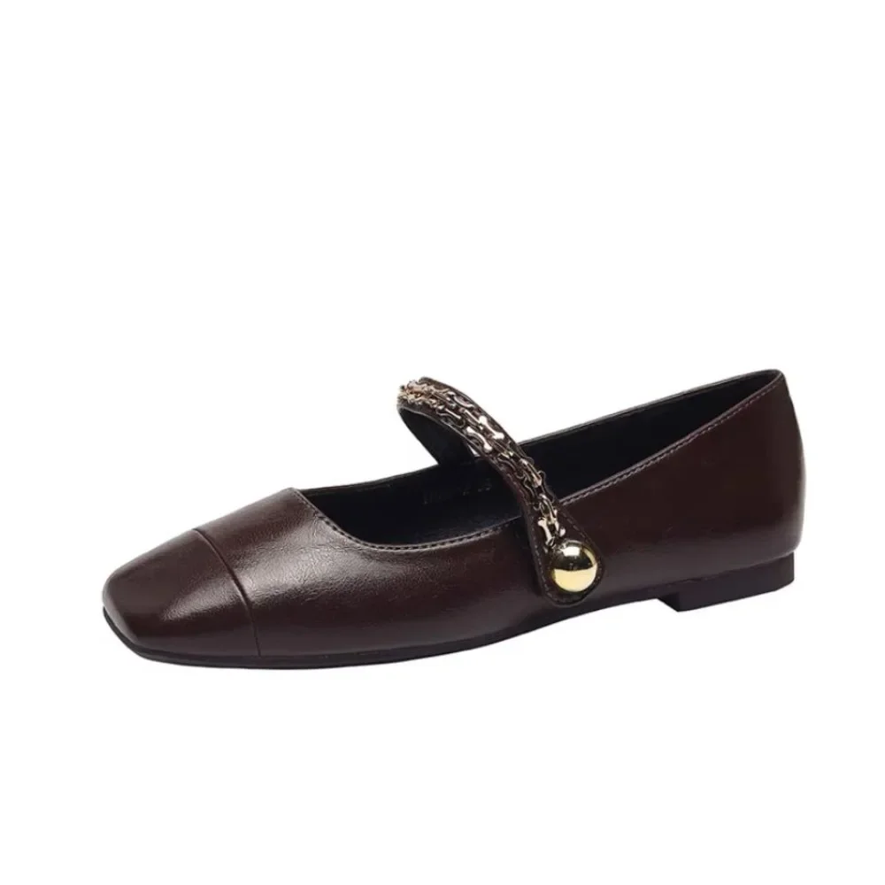 

2024 Spring Brown Single Shoes Simple Style New Flat French Beautiful Elegant Women Square Head Women's Shoes