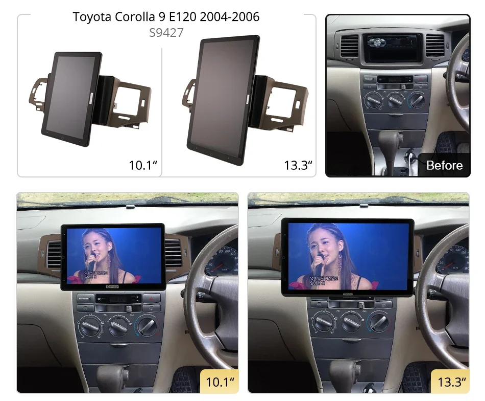 1080P Android10.0 IPS DSP Car Radio Auto for Toyota Corolla 9 E120 2004-2006 13.3'' support USB Quick Charge Nano 1920*1080