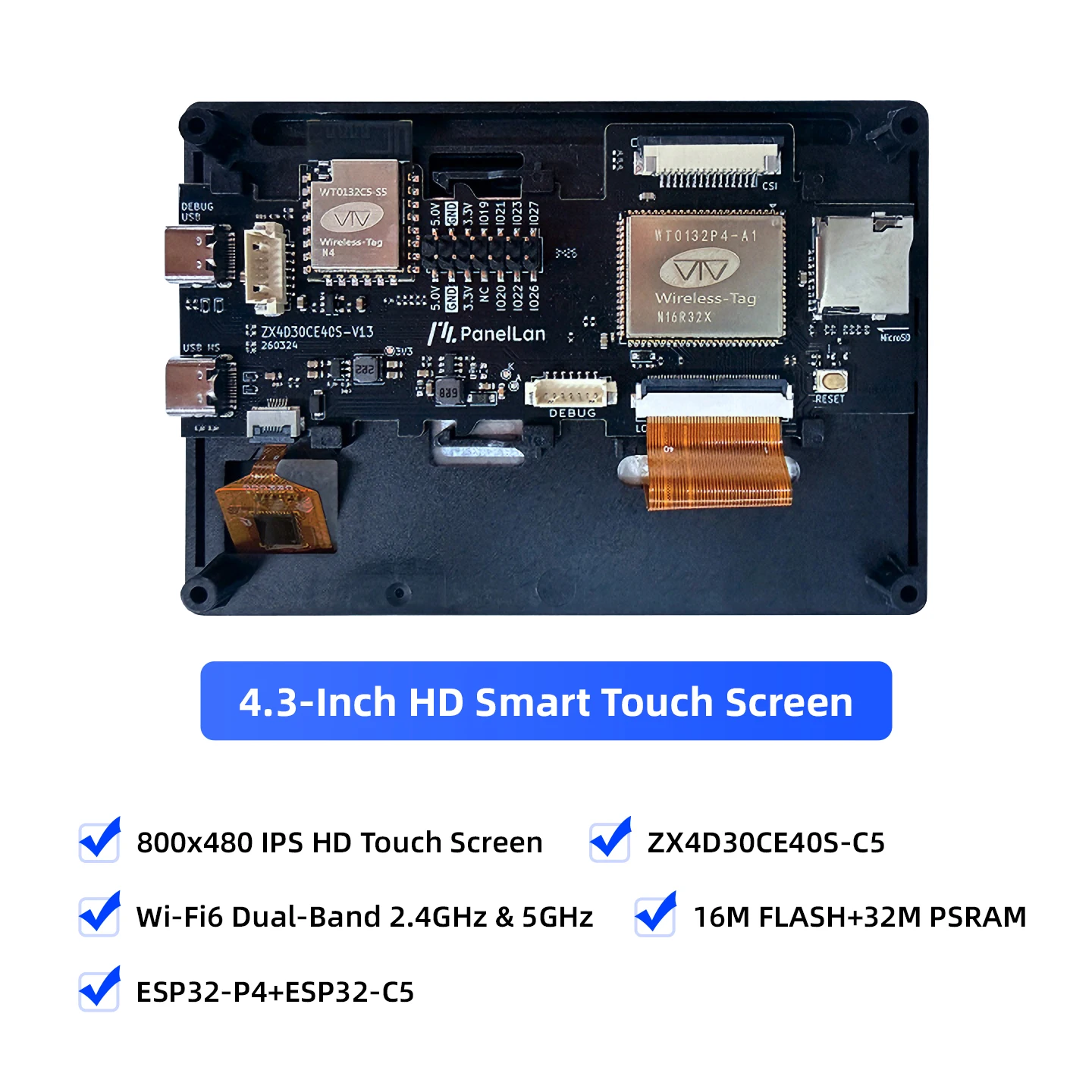 ESP32-P4 4.3 Inch Touch LCD ESP32-P4+ESP32-C5 Dual Chip 800*480 IPS High Definition Screen For Arduino LVGL