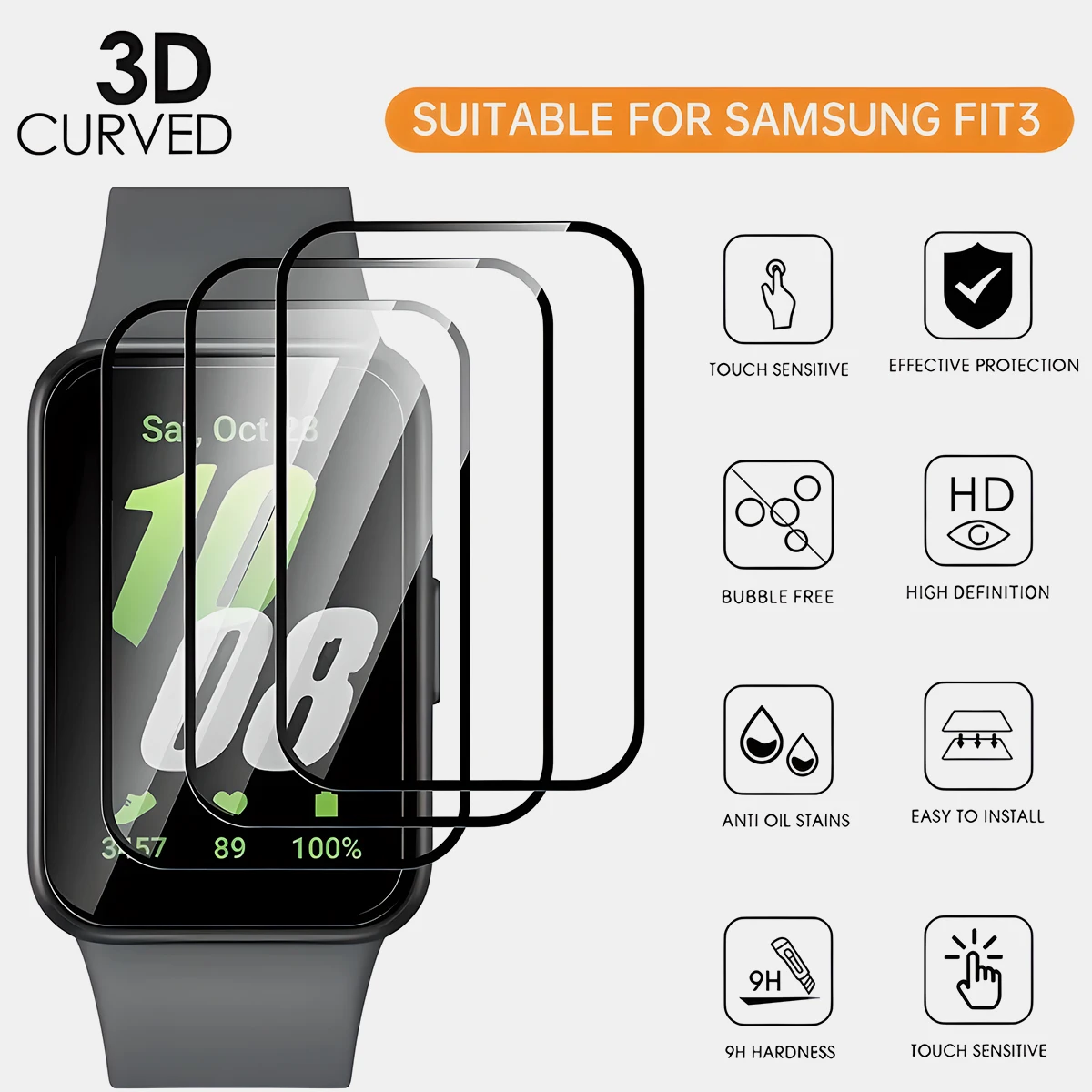 ฟิล์มป้องกันหน้าจอสำหรับ Samsung Galaxy Fit3 3D กันรอยขีดข่วนสำหรับ Galaxy Fit ฟิล์มป้องกันแบบเต็ม3 (ไม่ใช่กระจก)