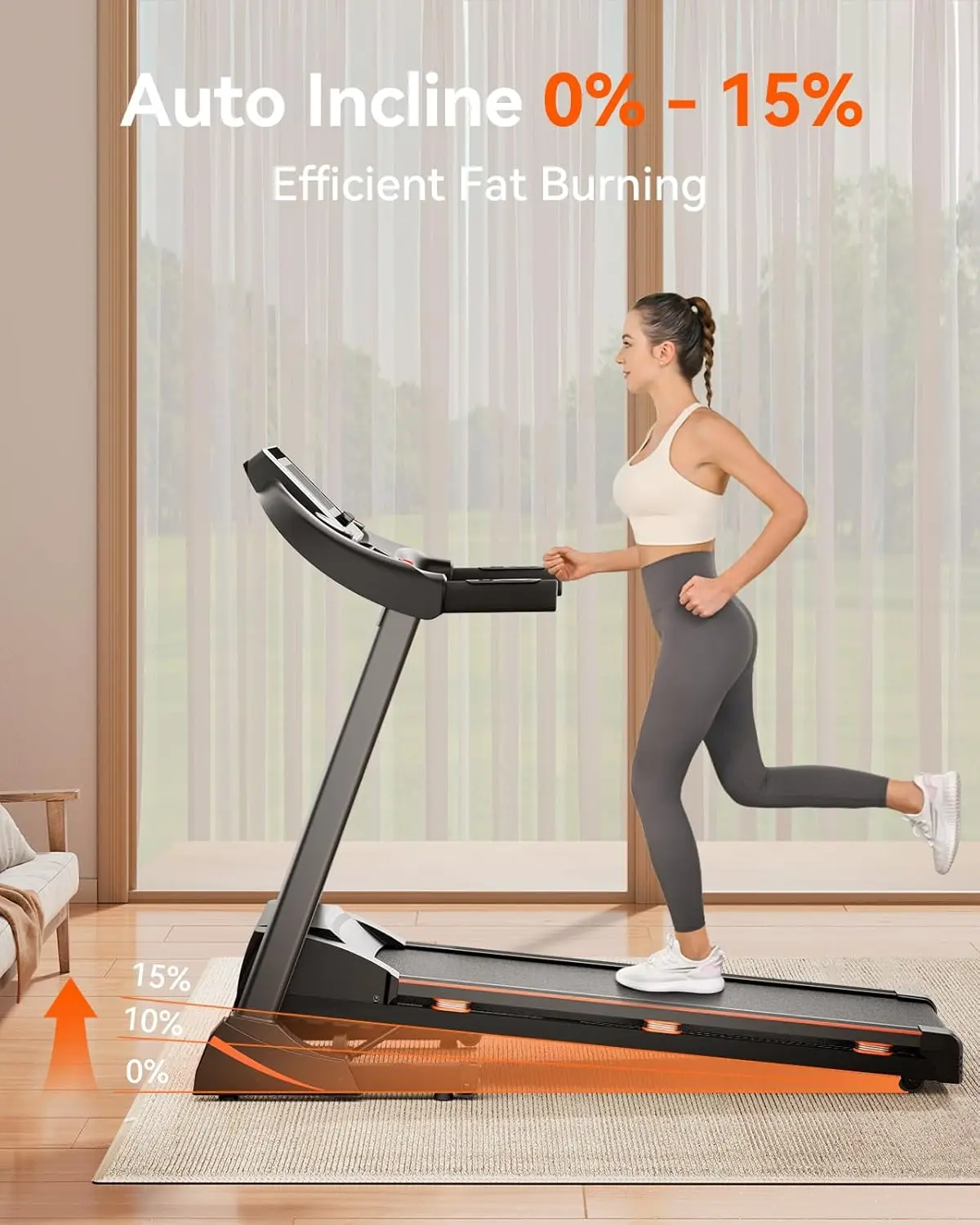 Treadmills for Home, Treadmill with 0-15% Auto Incline, 3HP Folding Treadmill for Running Walking with 280LBS Weight Capacity