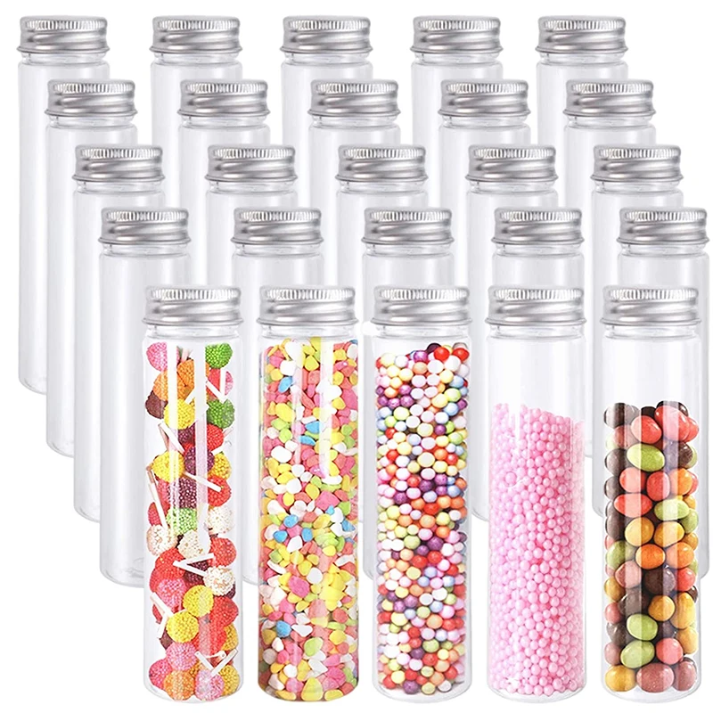 20Pack 115ml Clear Plastic Test Tubes with Screw Caps Flat-Bottomed Bath Salt Containers,Candy Containers for Wedding Party Chr