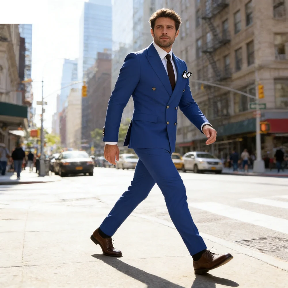 

2PCS Men's Tuxedo Formal Business Suit with Double Breasted Peaked Lapel Blazer And Pants Set for Wedding Groom Formal Party