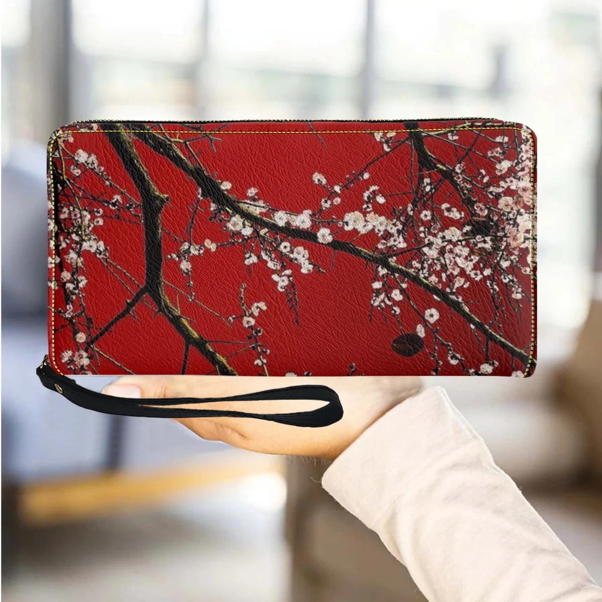 

Cherry Blossoms Personalized Women's Wallet Floral Style Female Purse Long Wristlet Wallets Party Clutch Billeteras for Girls