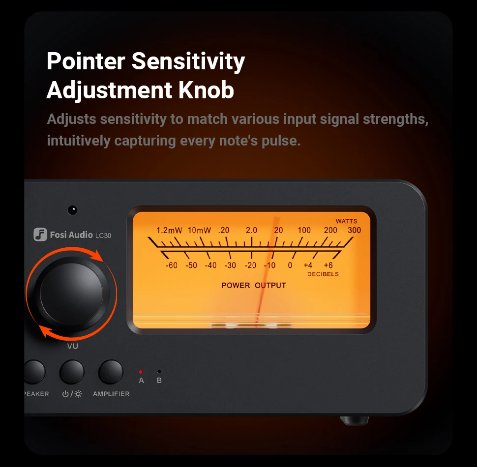 Fosi Audio LC30 Verstärker Lautsprecher Umschalter 2-in-2 Out Dual Analog VU Meter Audio Umschalter Box mit DB Panel Display mit Fernbedienung – Detail 11