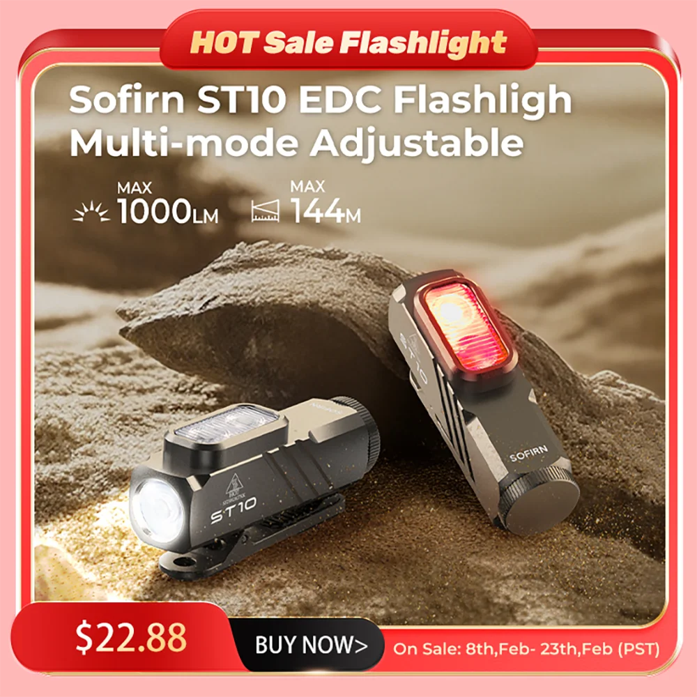 Sofirn ST10 EDC 손전등 1000LM USB-C 충전식 14500 배터리 방수 레드 라이트 캠핑 하이킹용 마그네틱 ...
