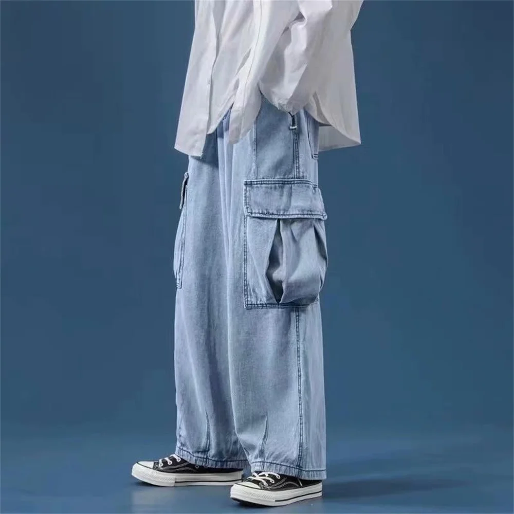 Mens Jeans Denim Pocket Pencil Cargo Pants Summer Autumn Thin Slim Regular Fit Jeans Men Elasticity Stretchy Trousers Male