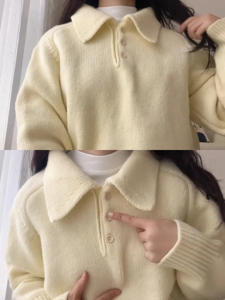 College Sle – tricot à col pour femme, coupe ample, douce, chaude, longue, couleur Sve, vêtements d'extérieur en jaune lait pour l'automne...