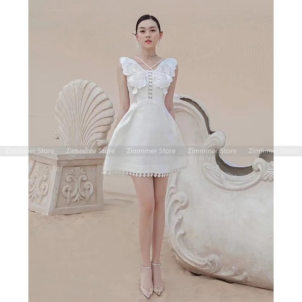 

Vietnamese niche 2024 summer three-dimensional butterfly embroidery halter neck waist slimming dress