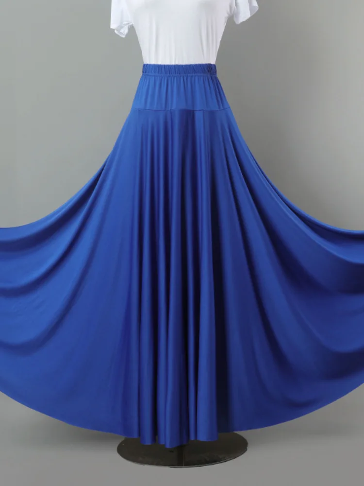 Solid Color Latin Dance Practice Belly Wear Competition Skirts Jazz Mesh Costume Halloween Women High Waist Waltz Elegant Skirt