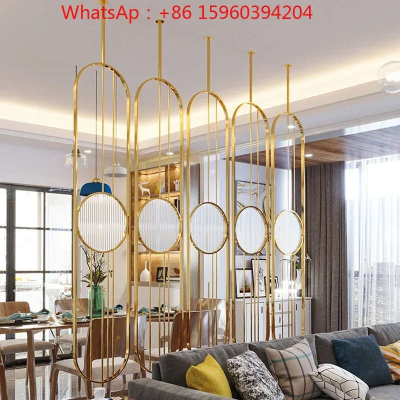 

Stainless steel screen glass partition living room entry porch decoration can be rotated modern minimalist metal light luxury