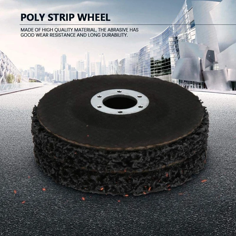 5PCS 125Mm Black Poly Strip Wheel Disc, Flaking Materials/Paint/Rust Removal Tool Surface Conditioning Clean