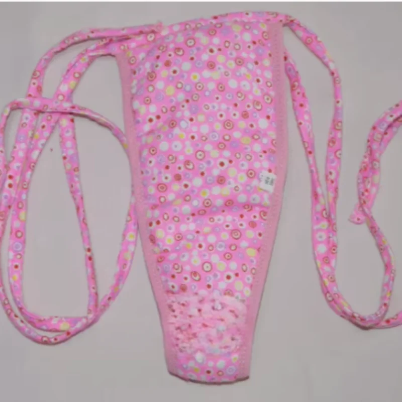 Couple Pink Floral T-Briefs Light Weight Pure Cotton Sanitary Belt Panties Thong Sissy Lace up Sexy G-string Party Costumes