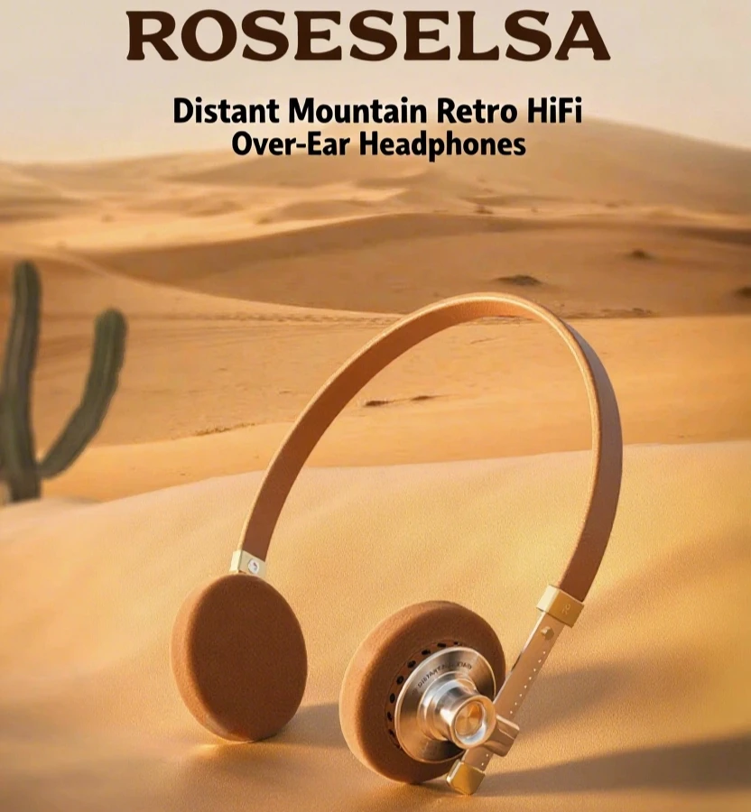 

ROSESELSA Distant Mountain Retro HiFi Over-Ear Headphones Lambskin Headband Diaphragm Driver MMCX 3.5mm CNC-Coaxial Metal Frame