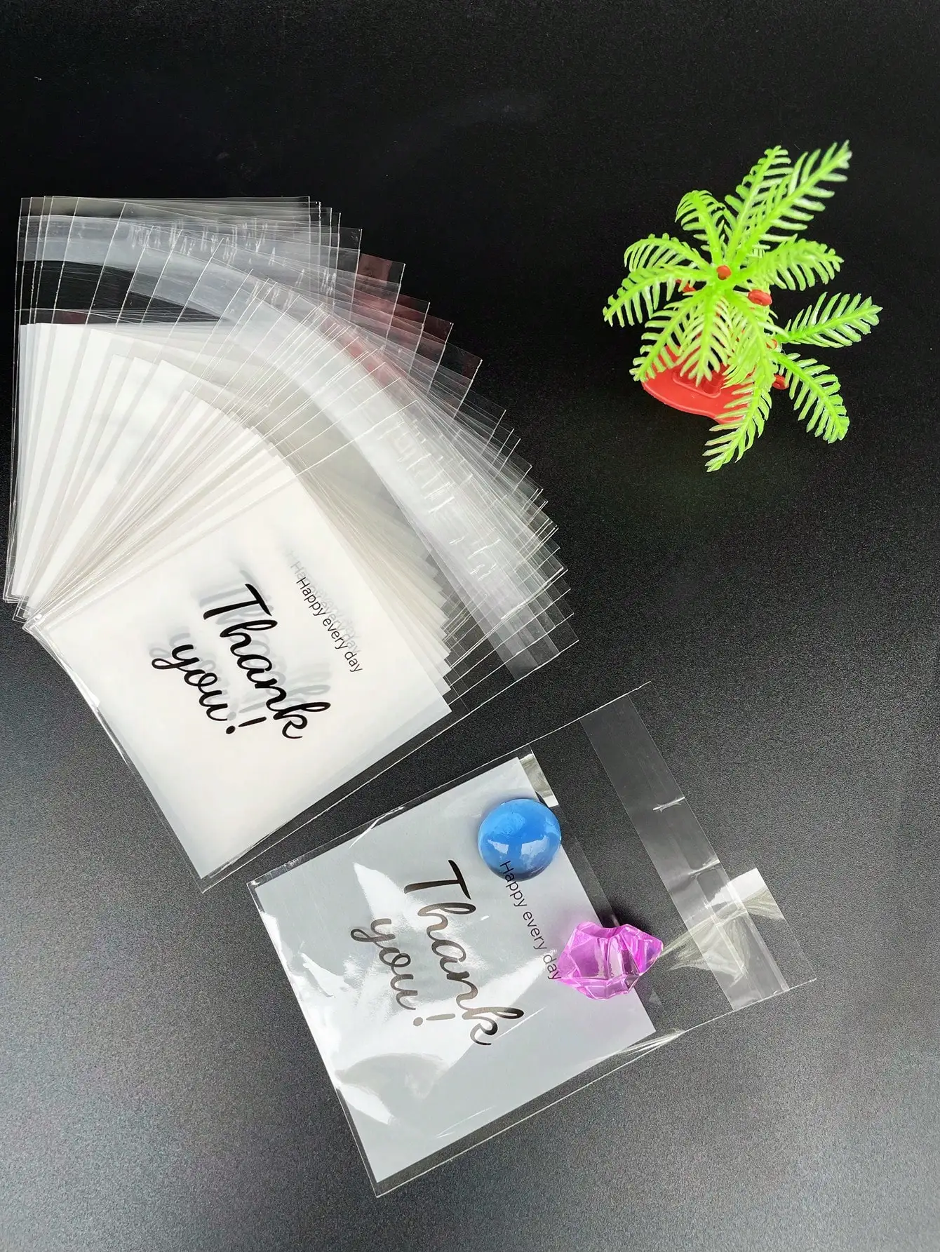 100 قطعة 3 مقاسات شكرًا لك أكياس عزل ذاتي OPP مطبوعة، أكياس هدايا صغيرة لتزيين الهدايا والحفلات