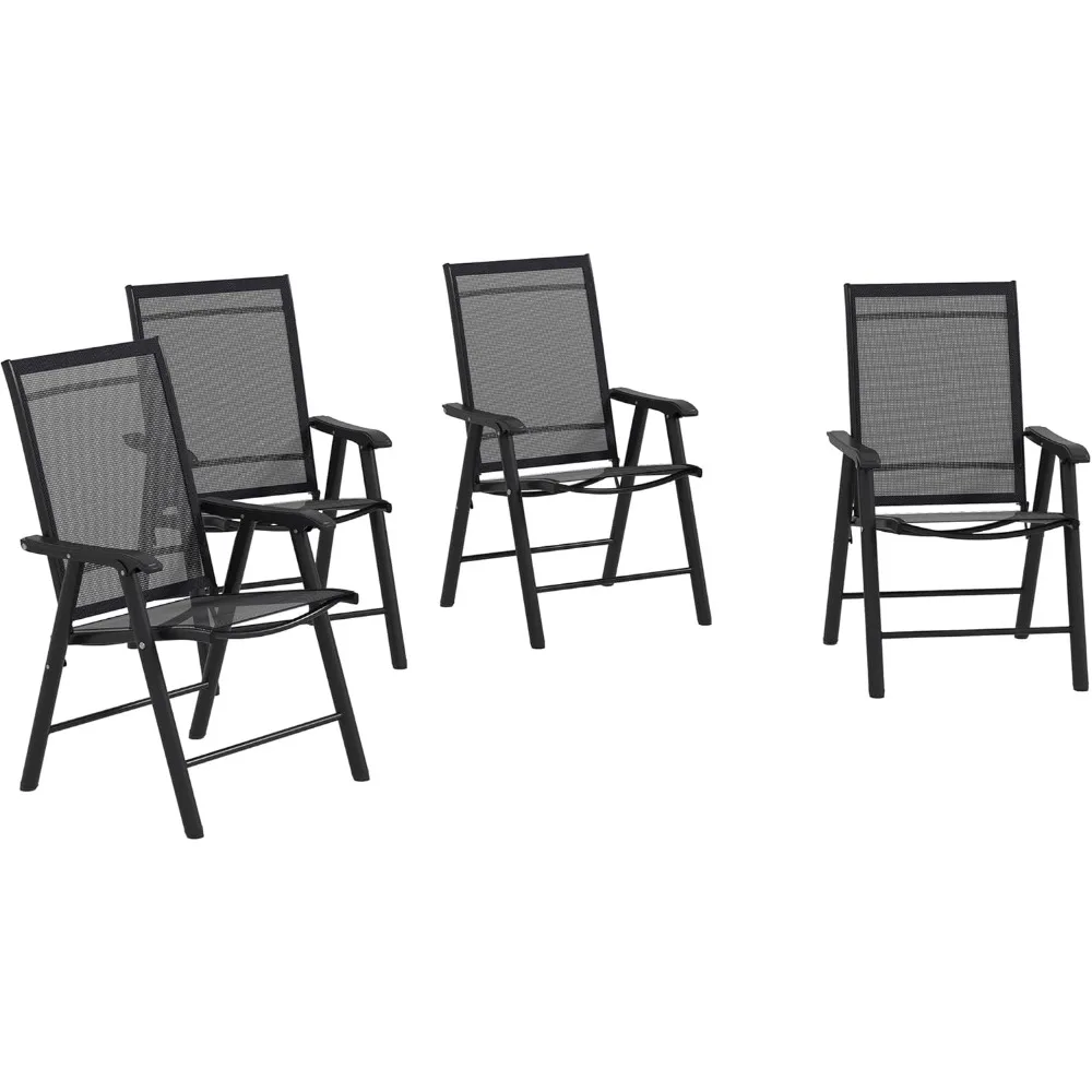 

Set Of 4 Patio Folding Chairs, Stackable Outdoor Sling Patio Dining Chairs With Armrests For Lawn, Camping, Dining, Beach, Meta