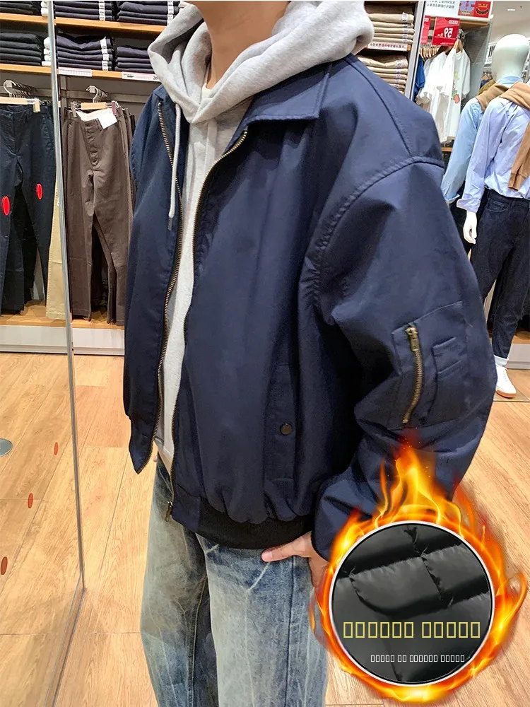 

Американская куртка-пилот с отложным воротником для мужчин и женщин, осенне-зимнее хлопковое пальто Cleanfit с декоративной молнией, полиэстер