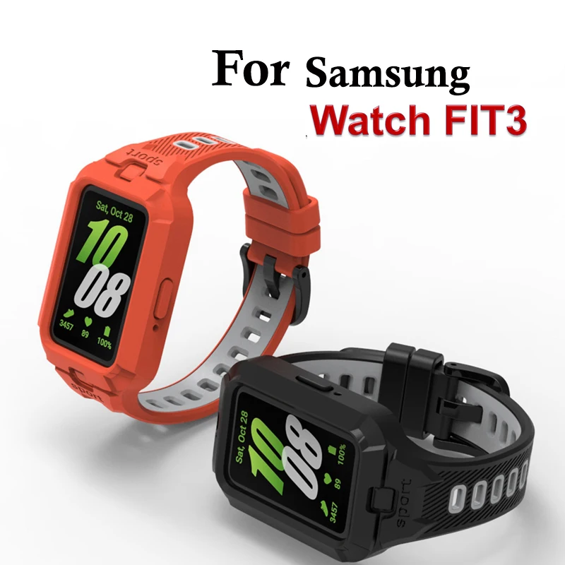 Strap+Case for Samsung Galaxy Fit 3 Smart Watch Silicone  Replacement Bumper Shell Cover for Samsung Galaxy Fit 3 Band