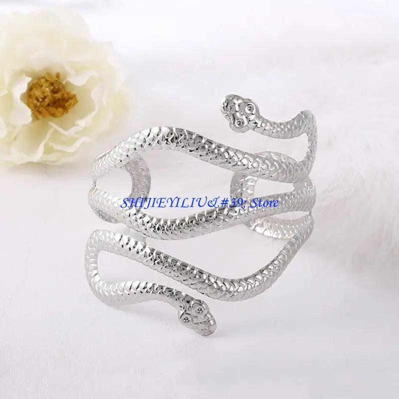 E21F Metal Arm Cuff Upper Arm Bracelet Band for Women Gold Silver Color Armlet Snake Armband Adjustable Arm Cuff Bangle