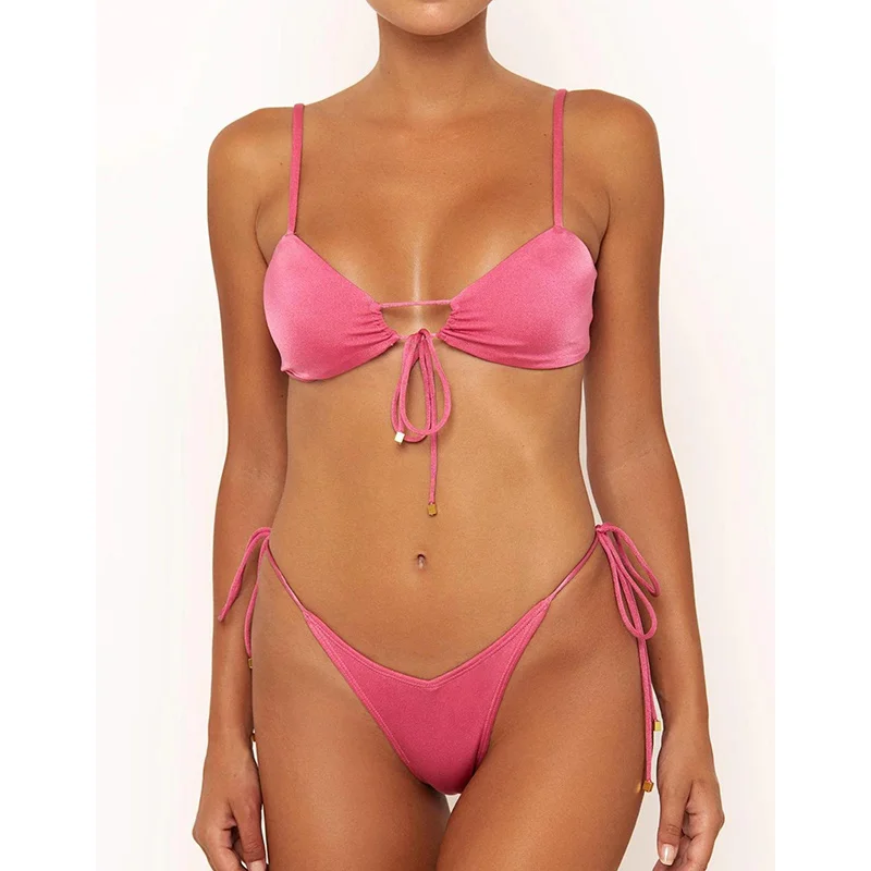 

COOBBU Solid Bikini Swimwear Women Bandage Bikinis Set Low Waist Swimsuit 2025 Summer Bathing Suit Beachwear Biquini