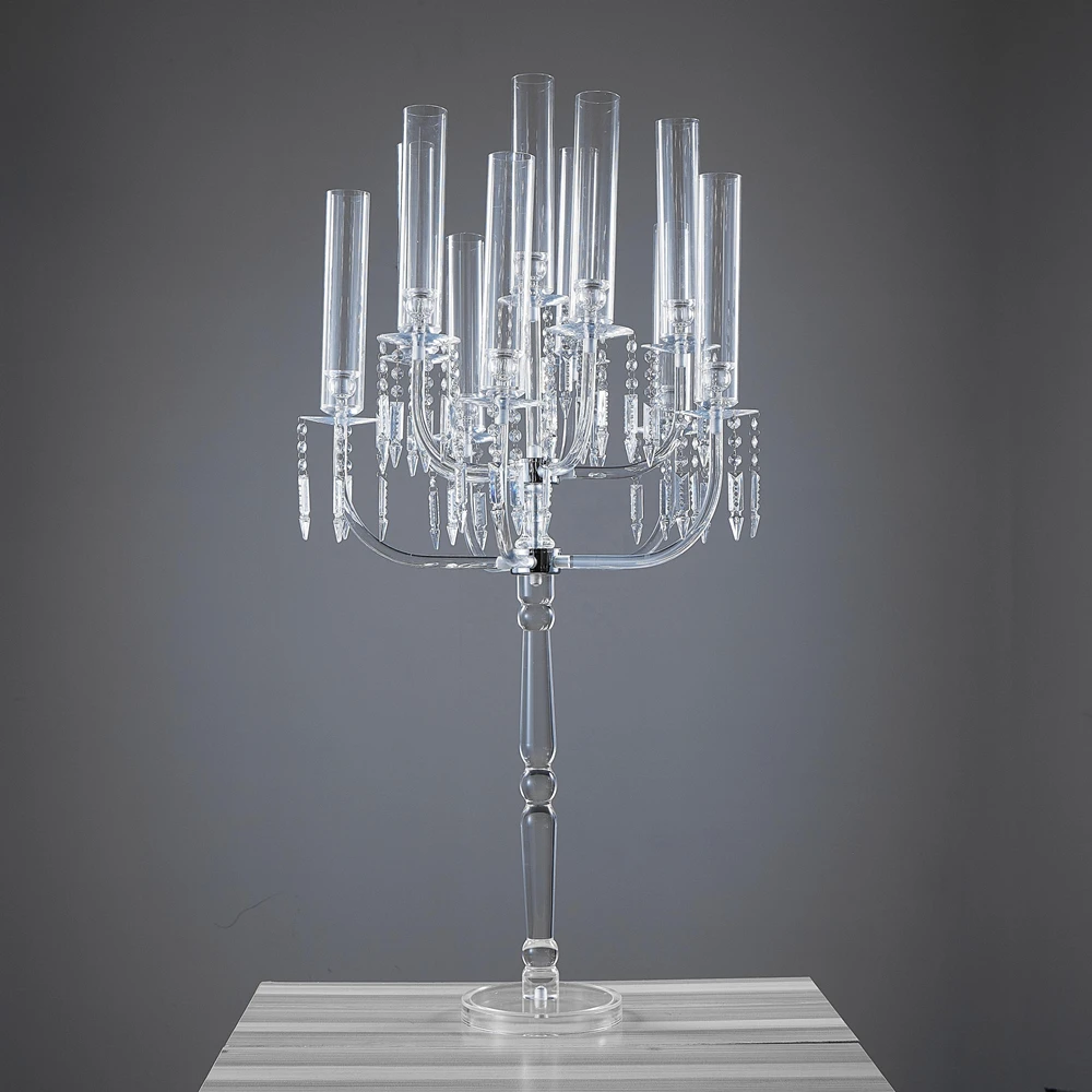Clear Candle Holders 11Heads Acrylic Candlestick Transparent Wedding Table Centerpiece Candelabra Stand Luxury Party Decor