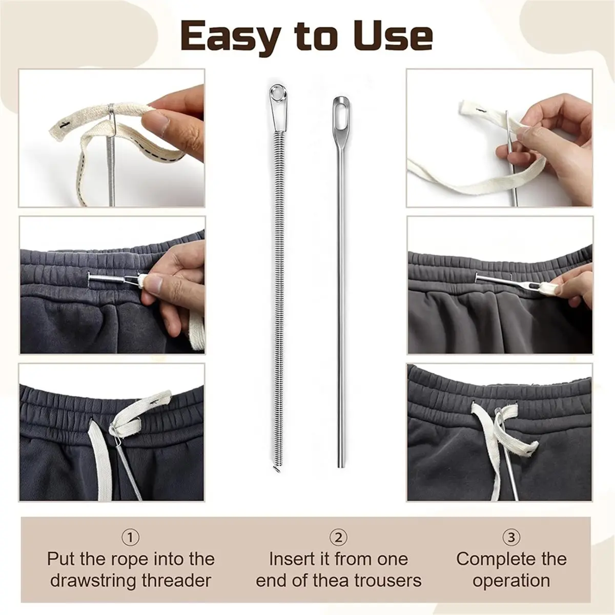 40Pcs Drawstring Threader Set, Stainless Steel Threading Kit with Spring-Loaded Tweezers & Safety Pins