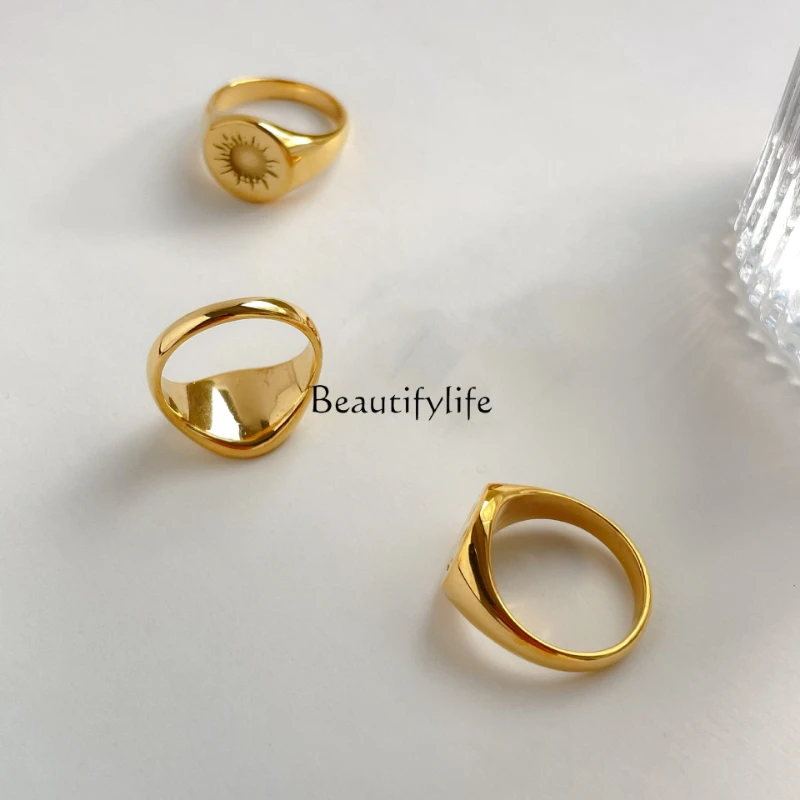 

Hand Washing Bath Removal-Free Strength Gold Coin round Card Ring round Coin Elegant and Generous European and American Sense