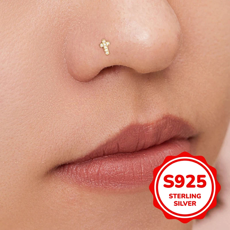 

S925 sterling silver L pole nose crucifixion piercing jewelry simple classic fashion light luxury retro trend daily life