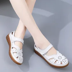 Summer Women Leather Sandals Sewing Hollow Out Fashion Flat Shoes Woman Casual Mother Shoes Beach Sandalias Mujer WSH4273