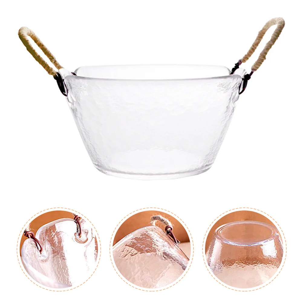 

Glass Double Ear Bowl Large Capacity Kitchen Salad Holder Dessert Fruit Storage Bowl Perfect for Dinner Parties and Family Use