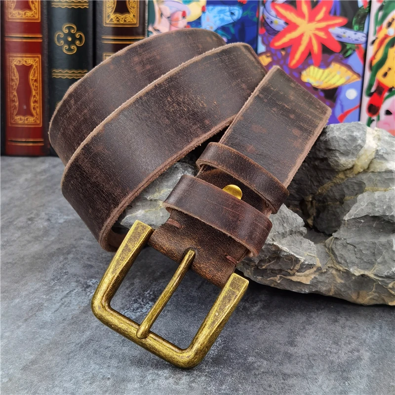 Retro 4.3CM Pin Belt Buckle Luxury Thick Belts Men Leather Vintage Yellow Belt Men Wide Jeans Ceinture Black Waist Belt MBT0019 — zdjęcie 5