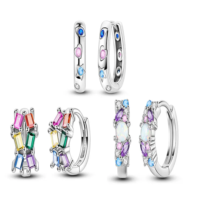 

Original Earrings Shaped Pattern Colorful Gemstones Colored T Square Zirconia Ice Water Blue Purple Opal Earrings Fashion