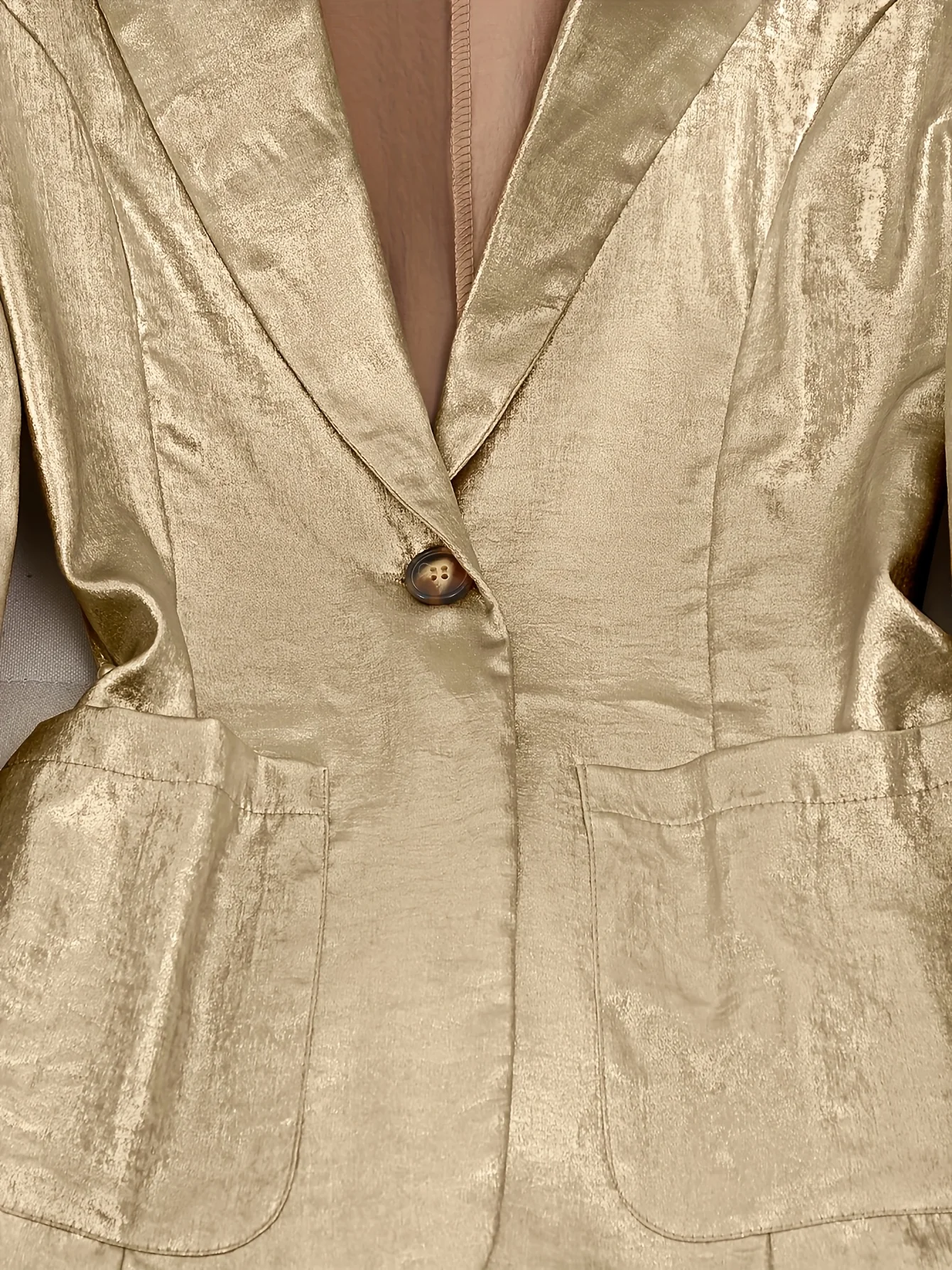 بدلة نسائية ذات طية صدر السترة المعدنية وجيب بزر واحد وسترة أنيقة وبنطلون مستقيم، مناسبة للتنقل والمكتب والتجميع #4