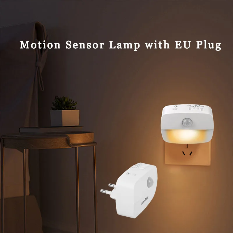 Wireless LED Motion Sensor Night Light Plug In Motion Detector Bedroom Staircase Closet Bedside Night Lamp 220V Battery Powered