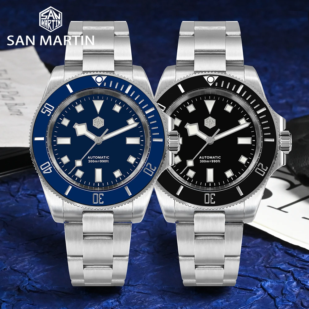 San Martin 40mm Acero inoxidable clásico hombres reloj de buceo Japón NH35 zafiro mecánico automático impermeable 300m SN0111