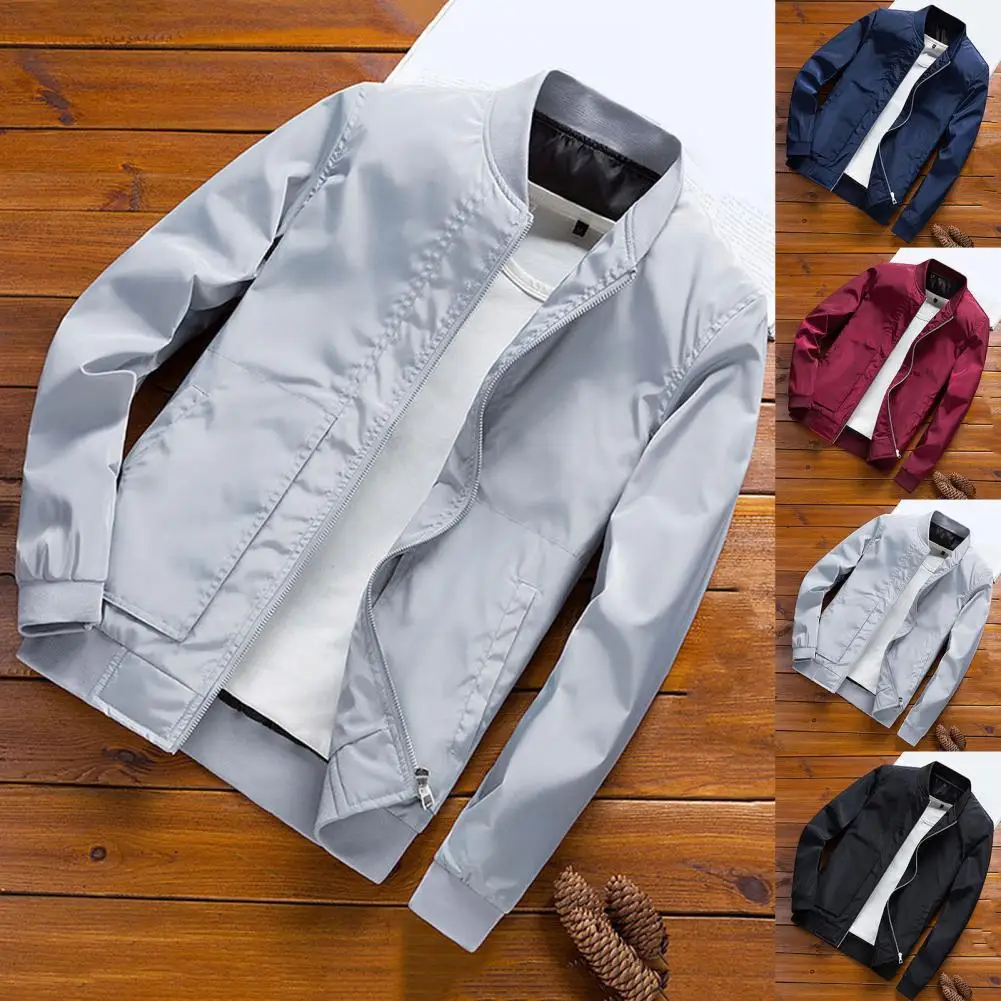 Casual Men Coat Thin Comfortable Soft Zipper Design Men Bomber Jacket  Bomber Jacket Easy Match