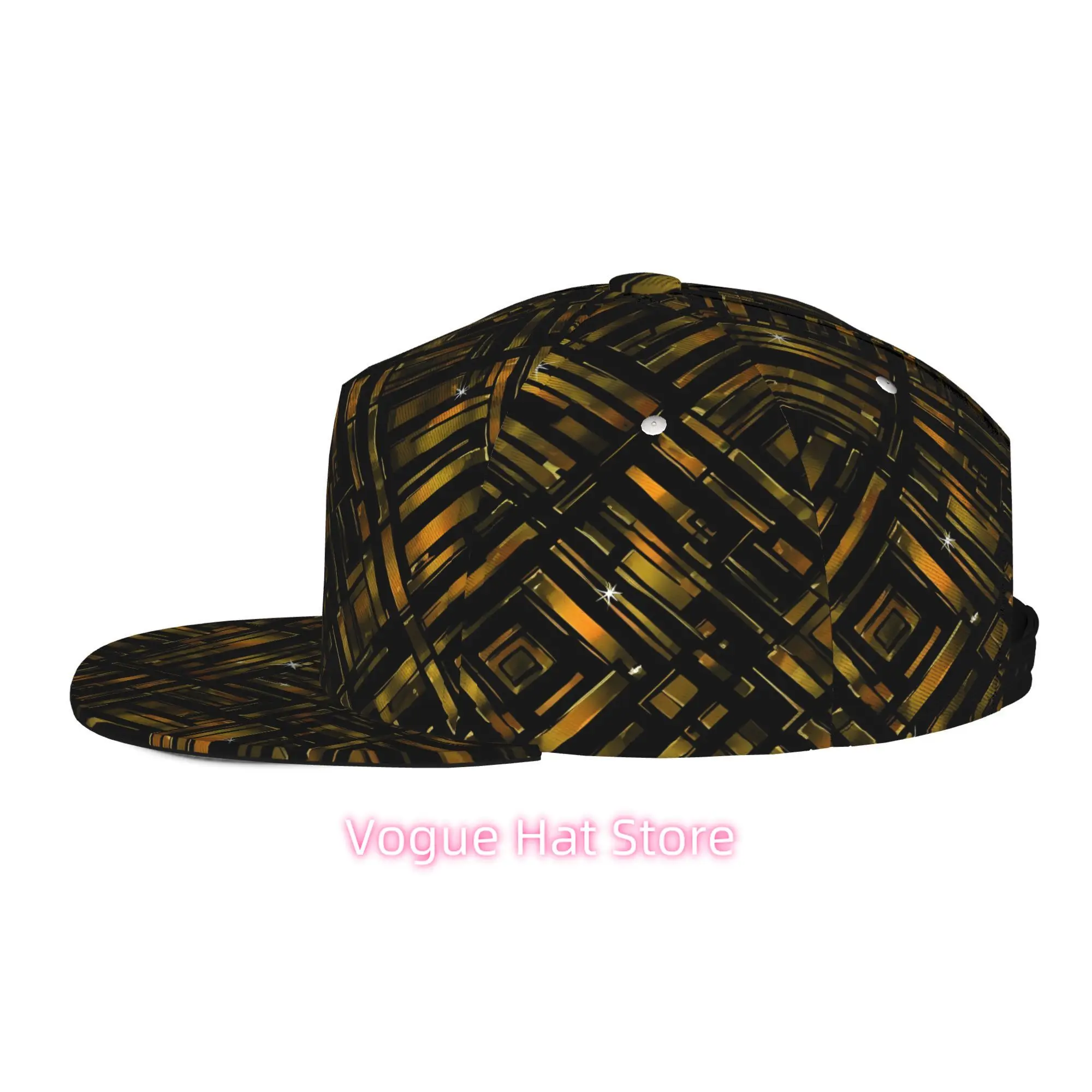 Baseball Caps for Both Men And Women Featuring a Golden Geometric Design, with an Adjustable Snap Brim And a Flat Top - Perfect